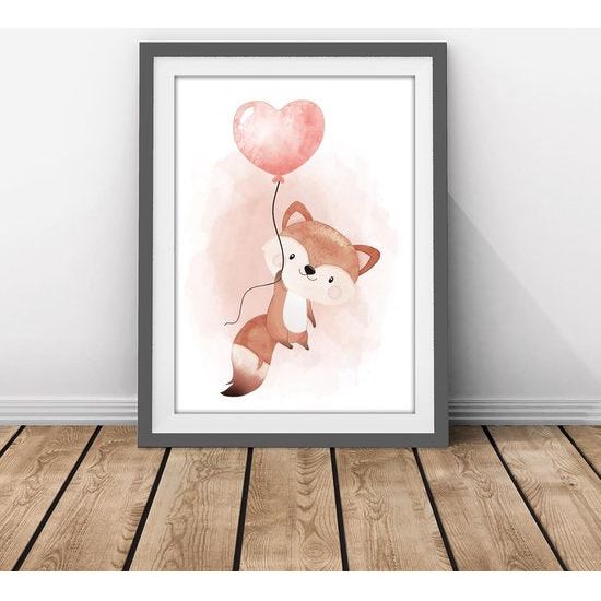 Poster Kinderkamer, set van 3 afbeeldingen babykamer meisjes, oudroze ballon regenboog van K3