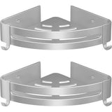 Shower Shelf without Drilling, Pack of 2 Shower Shelves with 2 Hooks for Bathroom, Kitchen, Toilet, Aluminium, Matt Black (2 Silver Corners)