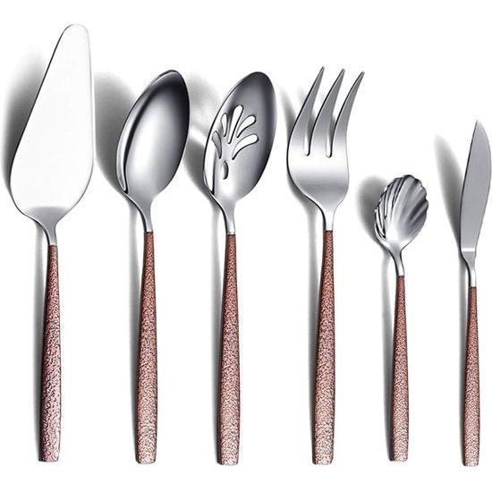 30-delige bestekset met handvat in maanoppervlak en glanzende gouden titaniumcoating, moderne roestvrijstalen bestekset, bestekset, 6 couverts.