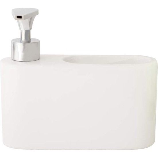 Afwasmiddel Dispenser voor de keuken, witte keramische zeepdispenser, afwasmiddeldispenser, afwasmiddeldispenser en zeepdispenser, ideaal als afwasmiddeldispenser voor de keuken, 18 x 6 x 15,8 cm