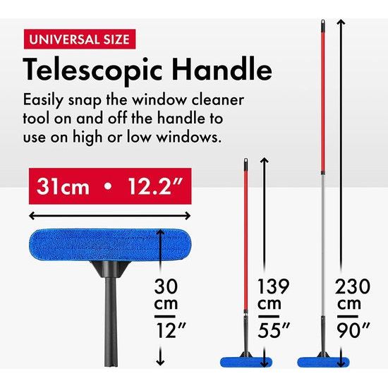 Hoge Vensterreiniger 1.4-2.3 M Lang, 100% Natuurlijke Rubberen Venster Reinigingsapparatuur, 2 In 1 Microvezeldoek En Rubberen Zuigmond Telescopische Paal, Het Beste Voor Lange Bereikvenster