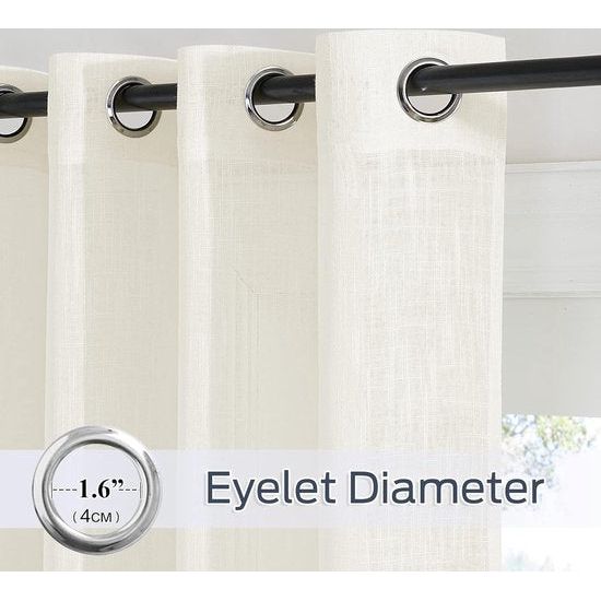 Linnen-look gordijnen in landhuisstijl, gordijnen 2 set, H 210 x B 132 cm, linnen-look gordijnen woonkamer decoratie, ooggordijn halftransparant lichtbeige.