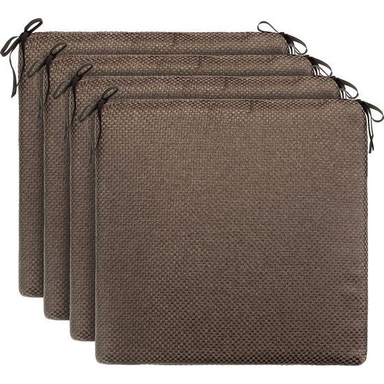 Stoelkussen - kussens outdoor/indoor - vlechtpatroon ca. 38x38x3 cm bruin set van 4