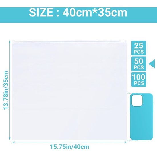 Reistas, 50 stuks ritszakken, 40 x 35 cm, plastic zakken, afsluitbaar voor kleding, ritszak, reistas voor documenten, sieraden, speelgoed (vorst)