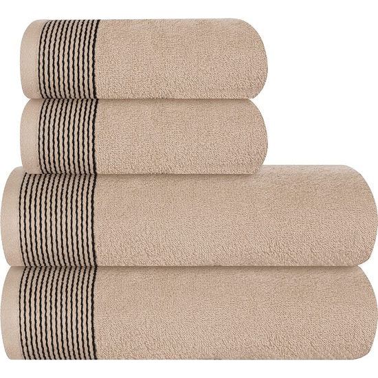 4 handdoeken, katoen, bevat 2 extra grote badhanddoeken 70 x 140 cm, 2 handdoeken 50 x 90 cm, voor dagelijks gebruik, compact en licht, bruin