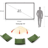 Opvouwbaar projectiescherm van 305 cm met verbeterd gecombineerd staafframe, kreukvrij, dubbelzijdig 16:9 HD 4K-canvas.