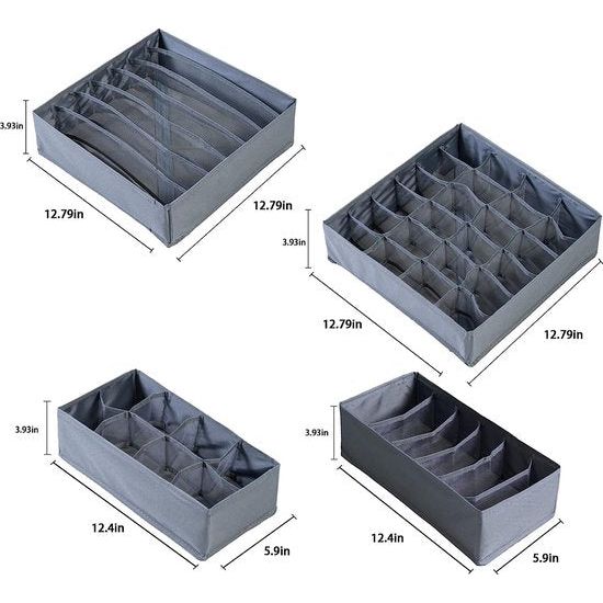 Opvouwbare ondergoedorganizer voor lade, 3-delige set, 6 vakken, 7 vakken, 20 vakken, handig voor het opbergen van sokken (6+7+8+24)