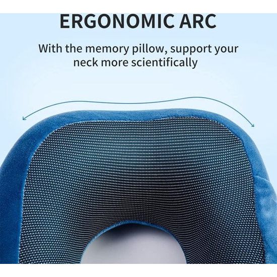 Nekkussen set met 3D slaapmasker en oordopjes - afneembare overtrek - traagschuim - ritssluiting - incl. opbergtas - reiskussen - kleur naar keuze (blauw)