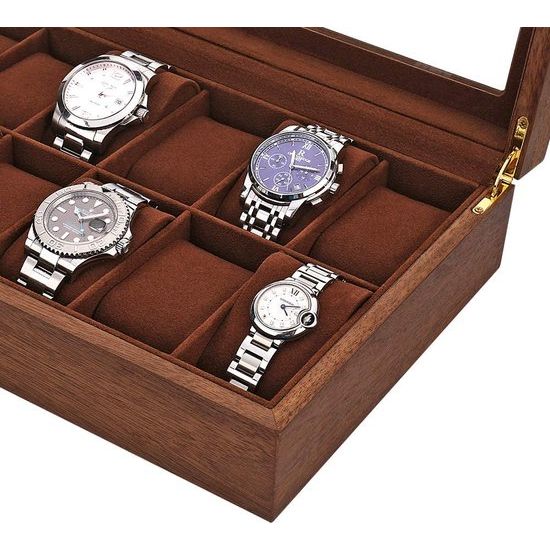 Houten horlogebox voor 12 horloges, houten horlogekast, met glazen venster, cadeau voor heren en dames