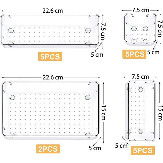 17-delig lade-organizersysteem, 4 maten lade-organizer doorzichtig plastic bureau, dienbladen ladekast cosmetische organizer voor make-up sieraden slaapkamer badkamer kantoor keuken