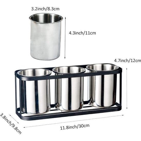 Bestekhouder SUS304 roestvrij staal bestekmand bestekbak keuken gebruiksvoorwerpenhouder met metalen voet voor lepels vorken messen