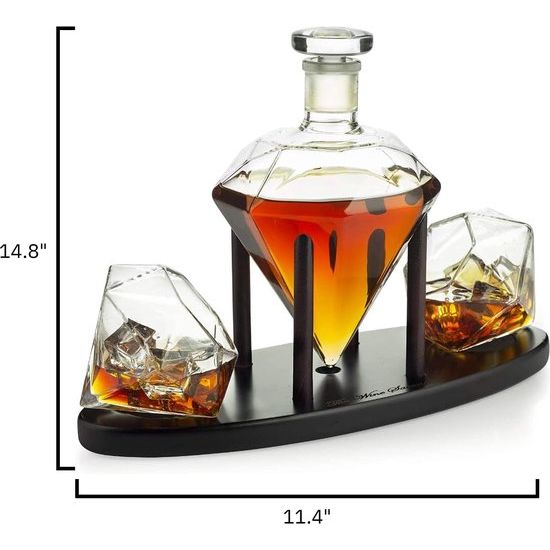 Diamant Whiskey & Wine Carafe Decanter - Geschenken voor mannen - 900 ml - Verjaardagscadeau Gift Set - Inclusief 9 Whiskey Stones & Pourers & 2 Whisky Diamond Glazen - Schnapps Decanter