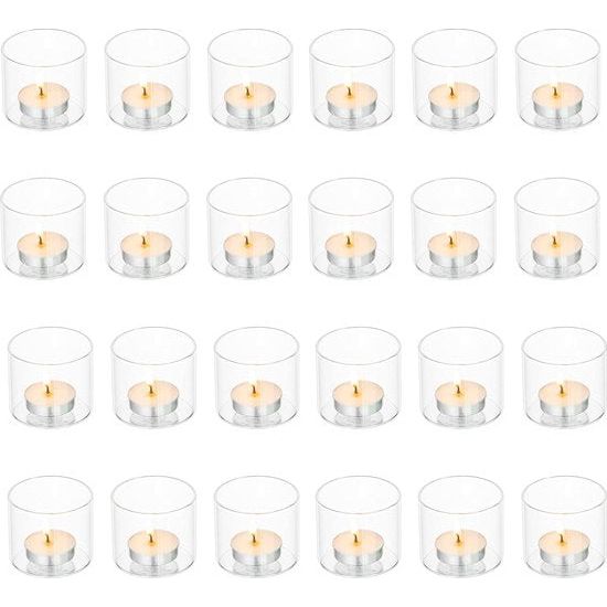 Theelichthouder Glazen theelichtglazen Heldere votiefkaarsenhouder – voor theelichtjes Votiefkaarsen Zwevende kaarsen Kandelaars Set van 24 Bruiloftsfeest Kerst Tafeldecoratie 5,7 x 5 L