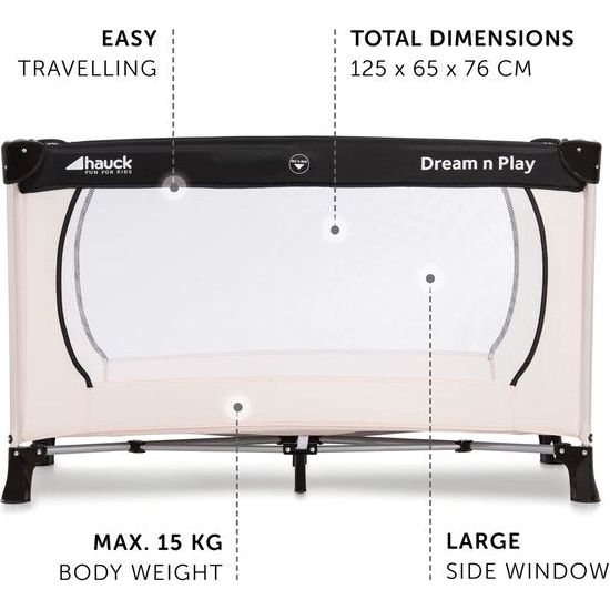 reiswieg Dream N Play Plus, incl. reisbedmatras, draagbaar en opvouwbaar, 120 x 60 cm, beige / grijs
