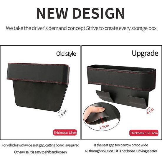 Autostoel Gap Filler Multifunctionele Autostoel Organizer Console Zijvak Opbergdoos met bekerhouder Verbeterde Organizer Tussen Voorstoelen 1pc (Zwart)