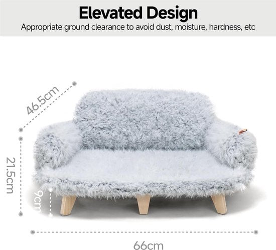 Kattenbank met stabiele houten poten, kattenstoelbed, pluche kattenbed, warme en zachte kattenbank voor kleine honden en katten, belastbaar tot 15 kg, grijs