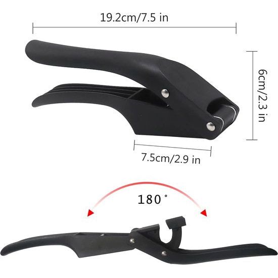 Knoflookpers, 2 in 1 Knoflookpers, Gemberbreker, Premium Knoflookmolen voor Knoflookpuree en Knoflookvlokken - Gemakkelijk schoon te maken en Duurzaam - Zwart