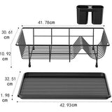 Afdruiprek voor servies, zwart, afdruiprek voor servies, met bestekhouder en afdruipbak van plastic voor het afdruiprooster