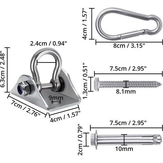 Belle Vous Zware Kwaliteit Schommelhaken (2 Pak) - Roestvrijstalen Swivel Plafondhaken met Schroeven - 450 kg Belasting voor Betonnen en Houten Sets, Yoga, Hangmat stoel, Zandzakken Schommelsets