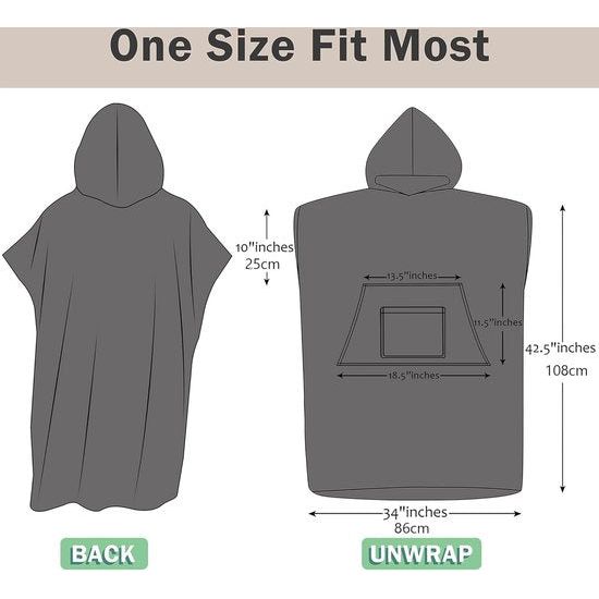 Beach Surf poncho met zak, waterabsorberend neopreenpak, luiertafel, hoodie, handdoek, poncho, badjas om te surfen, zwemmen, baden voor volwassenen, mannen, vrouwen, zanddicht