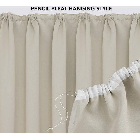 Verduisteringsgordijn, ondoorzichtig, thermogordijn met plooiband, 290 x 140 cm (hoogte x breedte), crème, set van 2