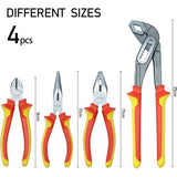 Professionele 4-delige tangset universele combinatietang 170 mm punttang 170 mm zijsnijder 160 mm waterpomptang 250 mm voor huishouden, werkplaats gereedschap tangen handgereedschap