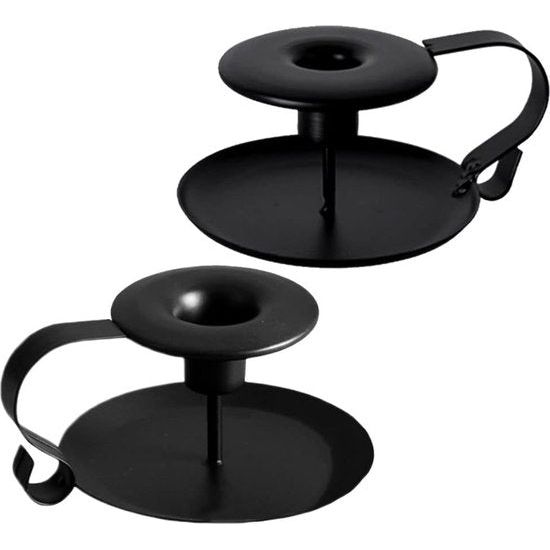 Smeedijzeren kandelaar, 2 stuks, retro kaarsenhouder, smeedijzeren kandelaar, vintage kaarsenstandaard, decoratie met handvat, kaarsenplateau, zwart, voor diner, Kerstmis,