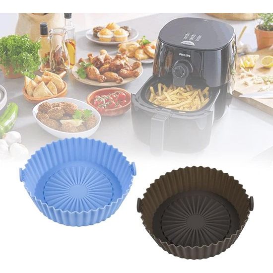 2 stuks Airfryer siliconen pot heteluchtfriteuse mand siliconen 5,7 inch herbruikbare universele airfryer-mand anti-aanbaklaag airfryer matten voor oven magnetron cake bakvorm