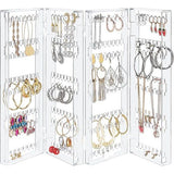 Opvouwbare acryl sieraden organizer - 5 lagen en 4 panelen voor het opbergen van oorbellen, armbanden en kettingen - biedt plaats aan 128 paar oorbellen - helder transparante sieraden organizer