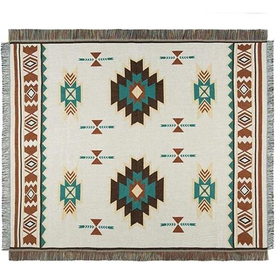 Boho-deken met franjes, etnische deken, geweven deken, geometrisch Azteekse patroon, overtrek voor bank, voor thuis, kantoor, reizen, tenten, 90 x 180 cm