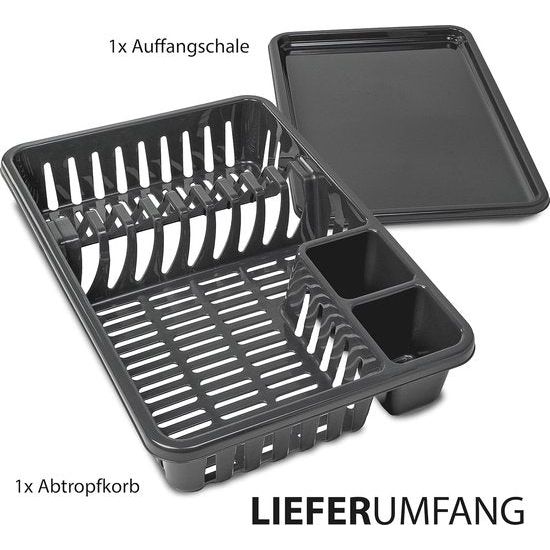 Afdruiprek van kunststof, BPA-vrij, afdruiprek met opvangbak, afdruiprek (SpaceBlack), keuken