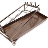 Extra grote bruine metalen 21-gaats rechthoekige paraplubak met 24 haken en gratis regenwaterbak 70 x 50 x 24 cm