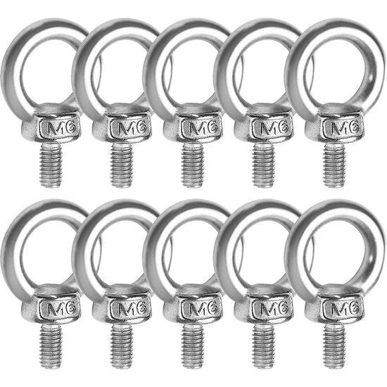 M6 * 11 ringschroef roestvrij staal 10 stuks, Jatiler 304 roestvrij stalen oogbouten, ringbouten, veilige oogschroeven, hardware ringbouten, ring ronde oogschroef voor bevestiging en ophangen
