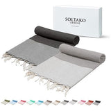 XXL Fouta strandhanddoek, handdoek, saunahanddoek, badhanddoek, hamamdoek, yogadeken, pestemal, dames heren, cadeauset, extra groot, licht, 100 x 200 cm (antraciet-pastelgrijs, 2)