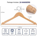 Pak van 20 44,5 cm natuurlijke houten kleerhangers met staaf en groef, robuuste hanger voor T-shirt overhemd pak jas jurk bruiloft top met bandjes