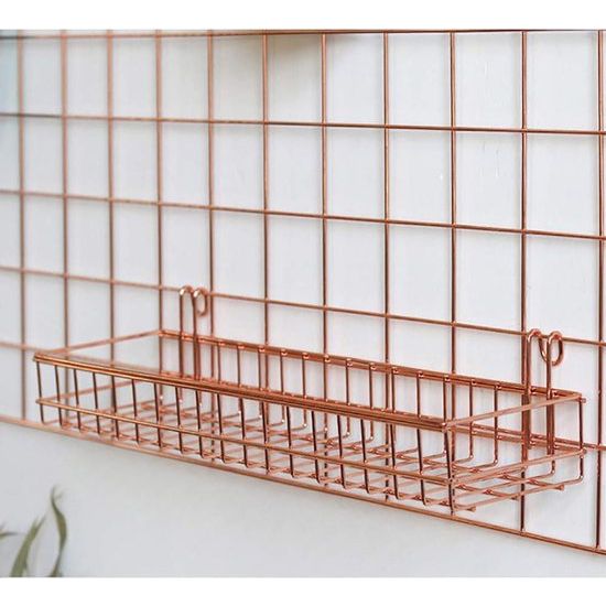 Plank voor Design Metalen wandrooster Plankrooster Fotowand Gebruikt voor roostermand Multifunctionele gaasmand Wanddecoratie Bloempot Plank Display Plankmand 40 x 9 x 8 cm (Rose goud)