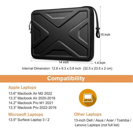 Harde hoes voor laptoptas voor 14 inch MacBook Pro 2021, 13,3 inch MacBook Air/Pro, iPad Pro 12,9 inch, Surface Pro X/7/6/5/4/3/schokbestendige laptophoes, Za – zwart., 13 inch