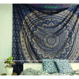 Origineel Goud Ombre Wandtapijt Mandala Wandtapijt Muurkunst Hippie Muurophangende Boheemse Sprei met Metallic Glans Wandtapijten 215 x 230 cm Blauw