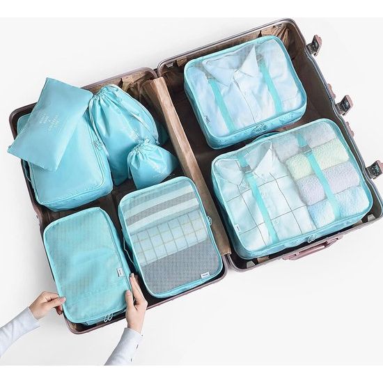 Packing Cubes, kledingtassen, schoenentas, reisorganizer, verpakkingskubus, cosmetica, reisorganizer, paktassen voor BillyBath (8-delig, blauwgroen)