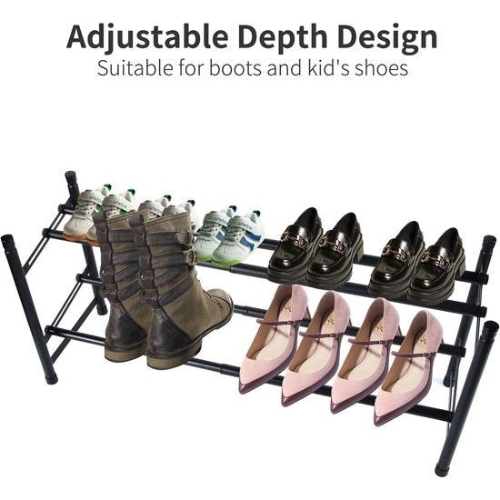Schoenenrek van metaal, verstelbaar en uitbreidbaar schoenenstandaard, zwart, sterk en robuust, voor hal, woonkamer, slaapkamer, garage, kledingkast (1 pak met 2 treden)