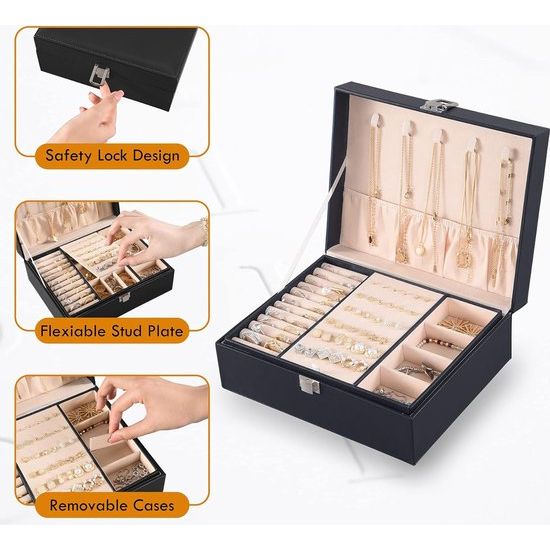 Sieradendoos Sieradenopbergdoos voor dames Sieradendoos Reizen PU-leer Sieradenopbergdoos Sieradenorganisator Sieradendoos Damescompartiment Verwijderbaar Dames/meisjes/vrouw Geschenken