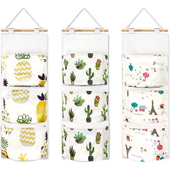 3 stuks hangende opbergtas, over de deur, kledingkast, hangende organizer met 3 vakken, waterdicht, linnen stoffen hangtas voor kamer, badkamer, slaapkamer