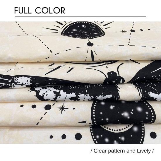 Vlinder wandtapijt, zwart en wit, wandtapijt, maanfase, trippy, psychedelische buttefly, wanddoek, muurkunst, decoratie voor slaapkamer en woonkamer, 130 x 150 cm
