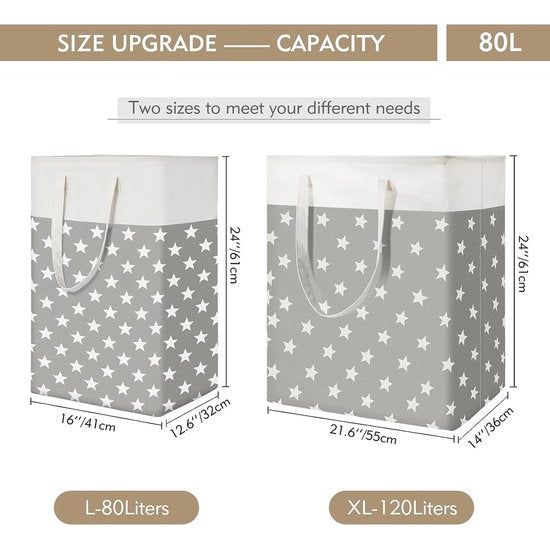 80L Vrijstaande opvouwbare wasmanden, katoen (Grey Star) Wegwerp