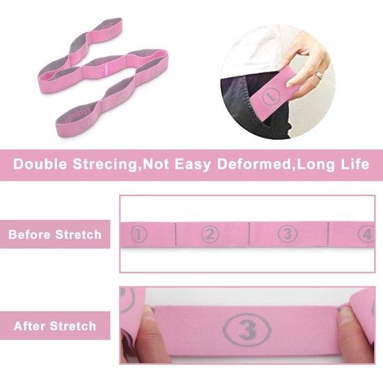 Yogaset, yogaset, stretch riem met 8 lussen, wasbaar, gemakkelijk te dragen en zeer elastische gymnastiekband, ideale stretchband voor warme yoga