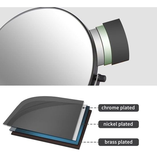 Cosmetic Mirror Black Standing Makeup Mirror with Magnification 5x/1x Table Mirror Brass 360° Swivelling Double-Sided Mirror Shaving Mirror Standing, Diameter 20 cm