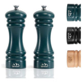 Zout- en pepermolen, hout, groen, met premium instelbaar roestvrijstalen maalwerk, cadeau-idee kruidenmolen, set handmatig (17 cm, 2 stuks)