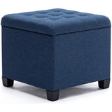 Kruk met opbergruimte, kubuszitting met deksel, zitkist, opbergkist voetenbankkist, linnen, 44 L, 45 x 41 x 41 cm, marineblauw