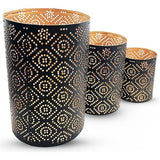 Lantaarn Set Oosterse Decoratie - Kaars/Theelichthouder Goud Zwart - Metaal - Marokkaans/Indiaas Modern Woondecoratie Lamp/Lantaarn, 3 Stuks