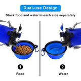 Draagbare waterfles en voerfles, 800 ml, 2-in-1 drinkfles met 2 vouwkommen voor honden, hondenbak, opvouwbare waterbak voor kamperen, wandelen, wandelen en training (blauw)